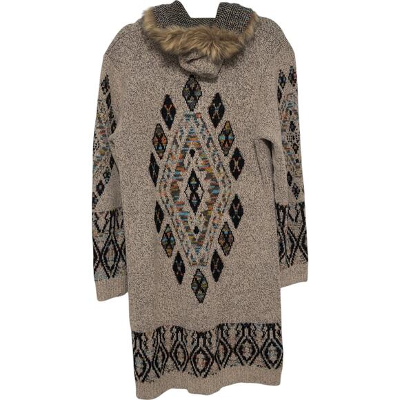 Anthropologie Beige Patterned Cardigan with Faux Fur Collar - Picture 7 of 14